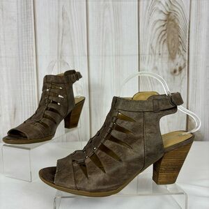 Naturalizer Sandals Caged Strappy Stacked Heels N5 Comfort Shoes Tan Size 10